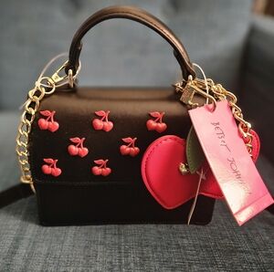 Betsey Johnson Black and Red Cherry Embellished Handbag